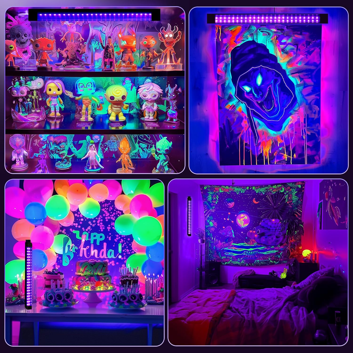 Destlife 4 Pack Rechargeable Black Light Bar 10W Battery Operated Blacklight, Portable Blacklights for Glow Party Fishing image number 1