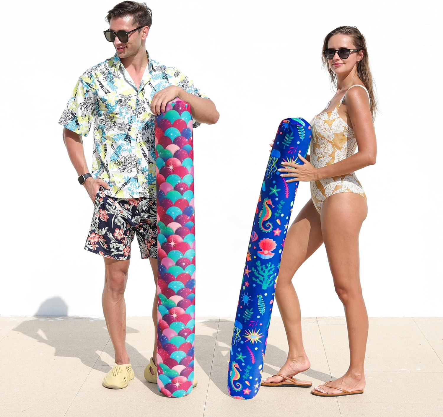 Finduwill Inflatable Swim Pool Noodles, 2 Pack Soft Fabric Covered Large Noodles, Ultra-Comfort with Premium Buoyancy for Swimming Floating, Pool Floats for Adults image number 1