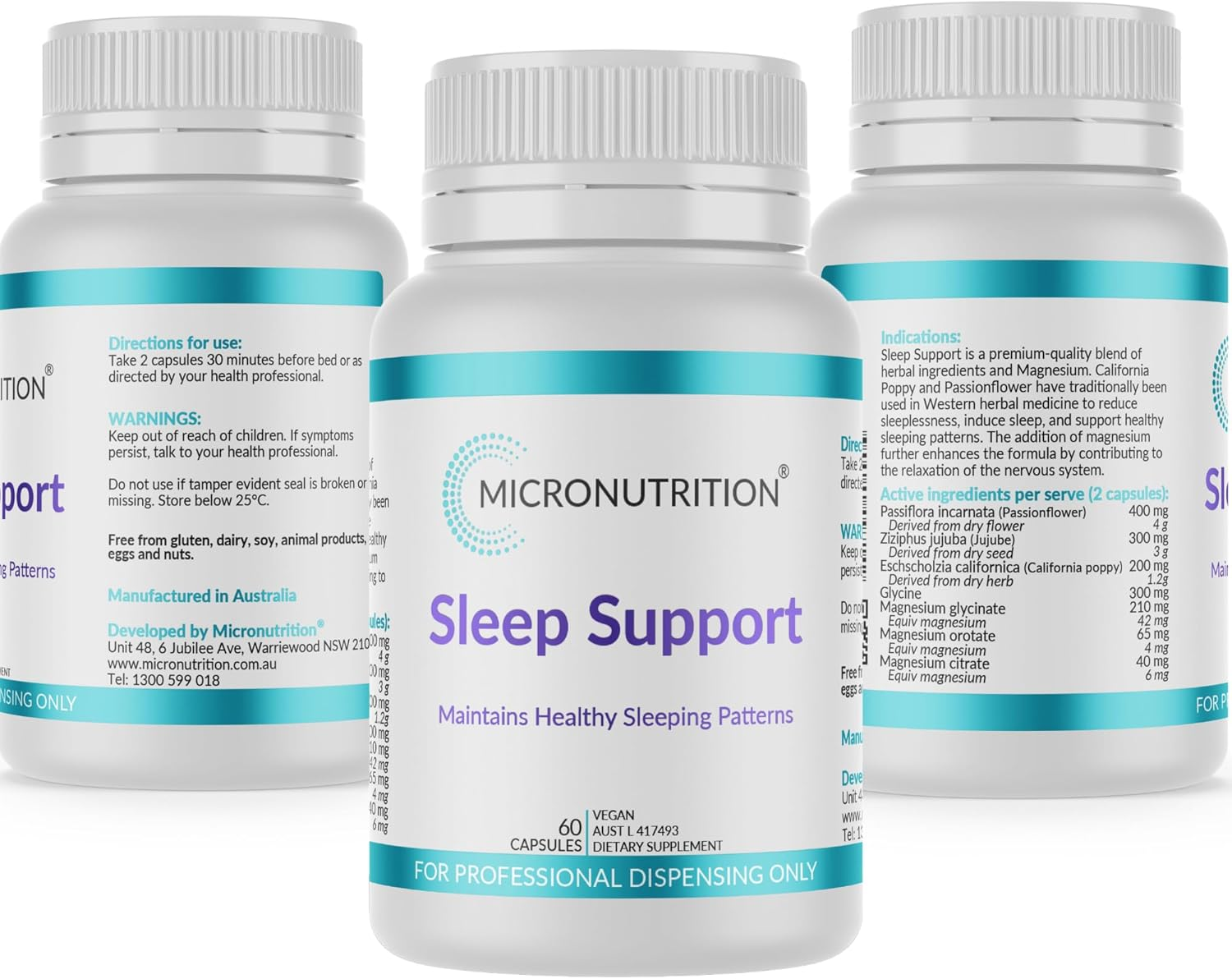 Sleep Support (60 Capsules) - Sleep Supplement Tablets - Herbal Sleep Aid with Magnesium, Passionflower & California Poppy - Maintains Healthy Sleeping Patterns (30-Day Supply) - MICRONUTRITION