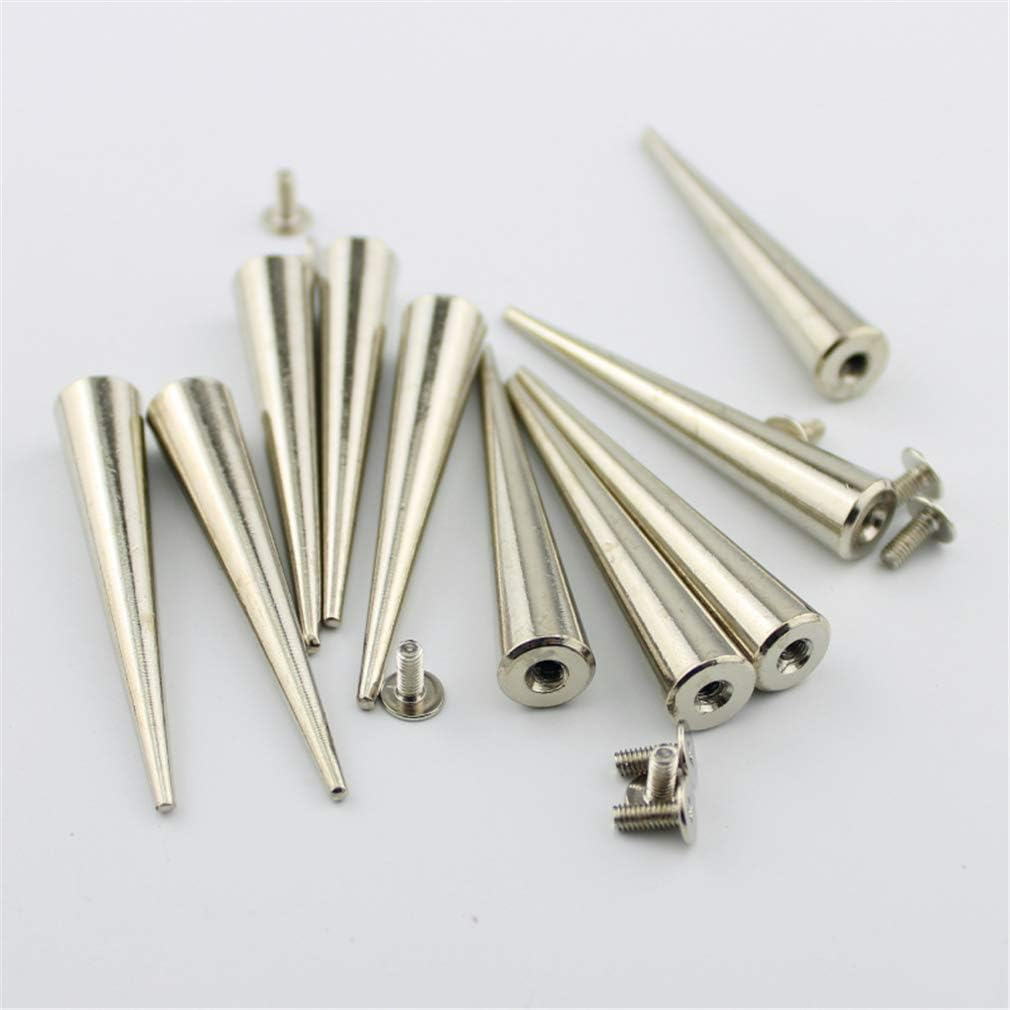 55MM Solid Punk Bullet Spikes Metal Leathercraft Rivets DIY Silver Cone Studs for Cosplay Clothes 10Sets(10Pcs Spikes+10Pcs Screws) image number 3