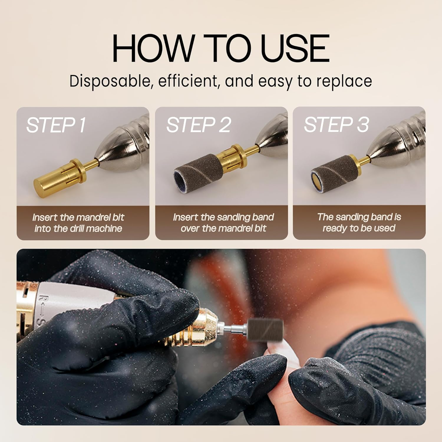 PANA 100 Pieces Nail Sanding Bands Professional Nail Manicure Great Fit for Nail Drill Bits for Acrylic Nails (240 Grit, Brown)