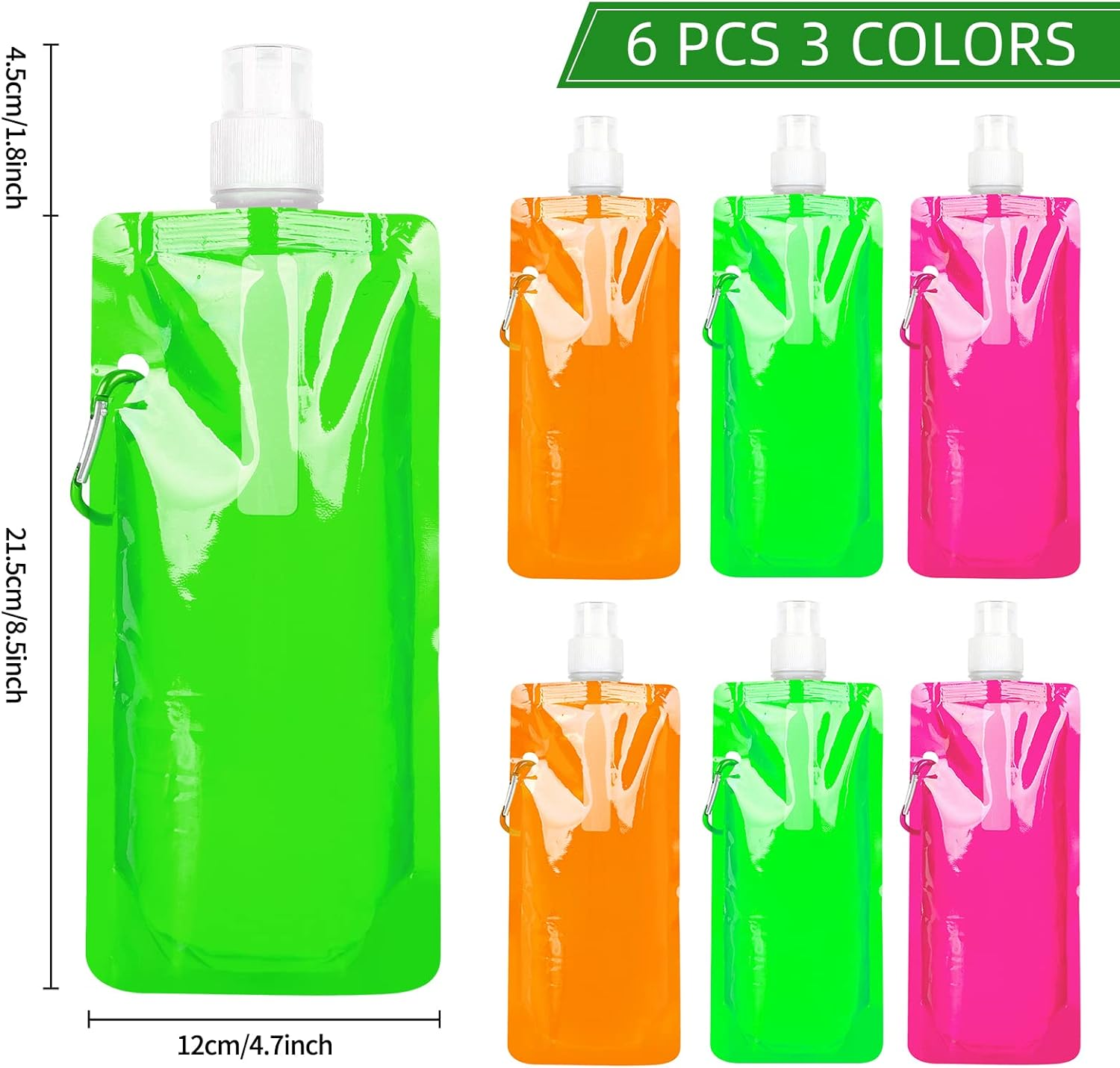 GLAITC Foldable Water Bottle,6 Colors Collapsible Water Bottle Reusable Drinking Water Bottle Plastic Water Bag Reusable Drinking Water Bags with Clip for Outdoor Indoor Sports,Biking,Hiking,Travel image number 6