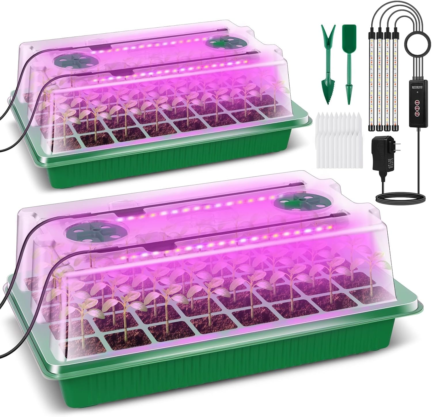 SIMTWO Seed Starter Tray 2 Pack, 80 Cells Seed Starter Kit with 4 Grow Lights, Seed Germination Kit, Smart Seeding Starter Tray with Timer & Humidity Dome, Adjustable Brightness 3 Modes, 4 Timing image number 3