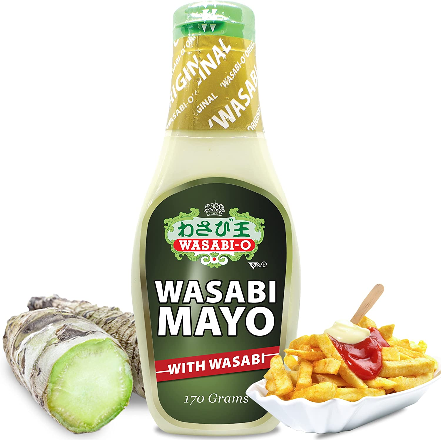 WASABI-O Premium Wasabi Mayonnaise, Spicy Mayonnaise, Made with Real Wasabi, Asian Mayo Squeeze Bottle, 6Oz (170G) Fish and Chips, Wasabi Peas image number 6