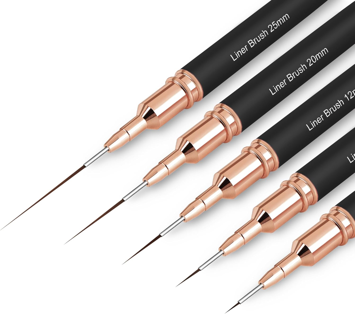 ZEOHBETY Metallic Nail Art Brushes, 5Pcs Nail Art Liner Brushes, Painting Art Design Brush Set Nail Dotting Drawing Tool for Long Lines, Thin Details, Fine Drawing Sizes 4/8/12/20/25Mm, Black
