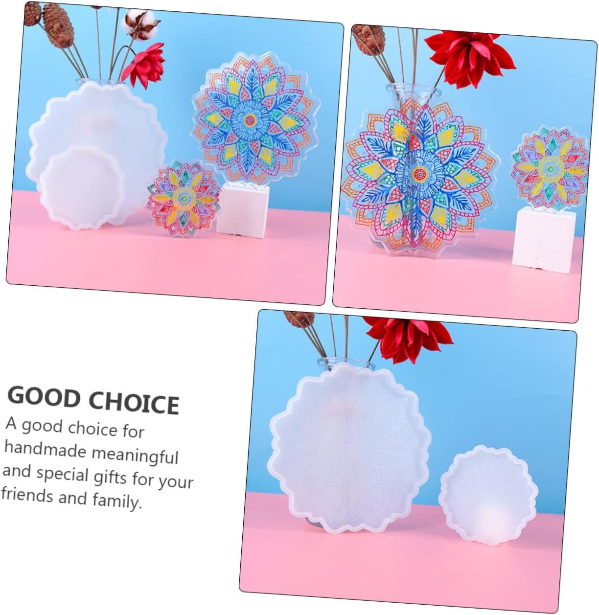 COHEALI Sunflower Coaster Resin Molds, 2Pcs Large Flower Silicone Coaster Molds for DIY Making Resin, Cups Mat, Home Decoration image number 5