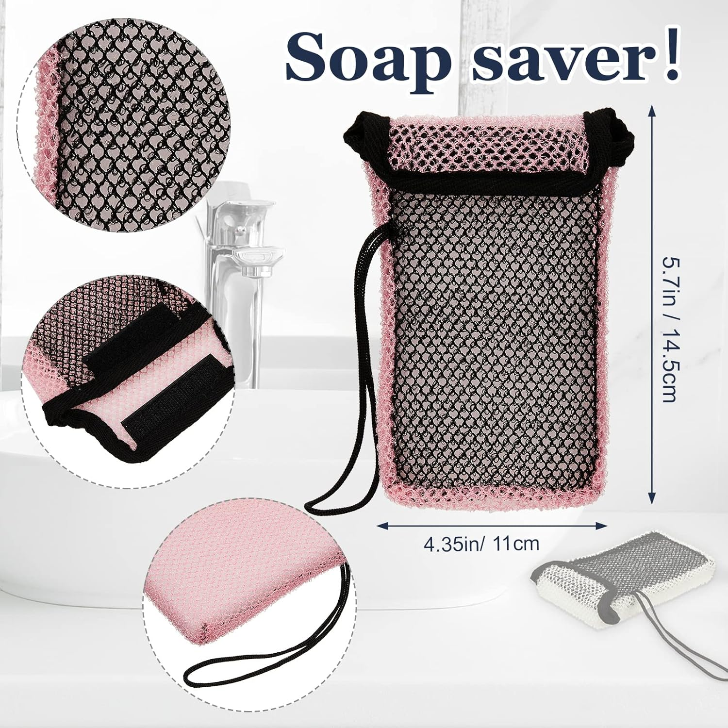 Tessco 4 Pcs Bar Soap Pouch Mesh Soap Exfoliating Net Bag Body Scrubber Hanging Rope Bags Exfoliate Loofah for Bath Shower Deeper Scrub and Lather image number 6