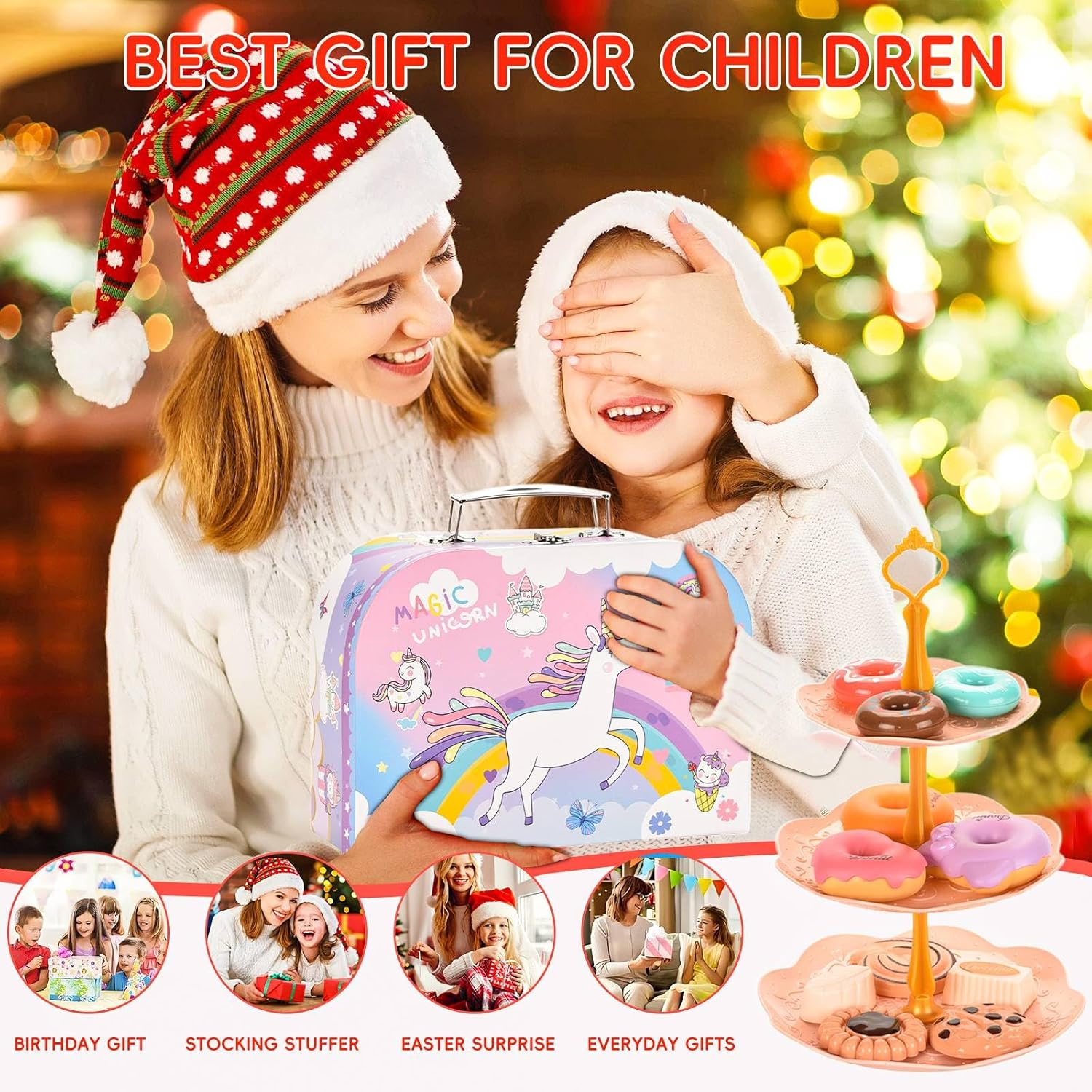 Kids Tea Party Set, 48PCS Pretend Play Toys Including Tea Set Dessert Ice Ice Unicorn Toys Carrying Case, Kids Kitchen Pretend Playset, Tea Set for Girls Boys Toys Birthday Toddler Gifts Age 3 4 5 6 7 image number 3