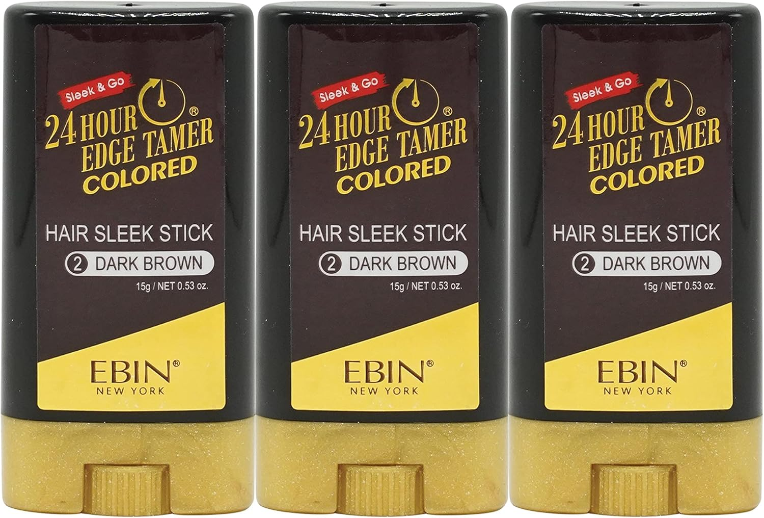 EBIN NEW YORK 24 Hour Colored Sleek Stick, Dark Brown, 3Pack (0.53Oz Each) - Covers Gray Roots, No Flaking, No Residue, Strong Hold for All Hair Types