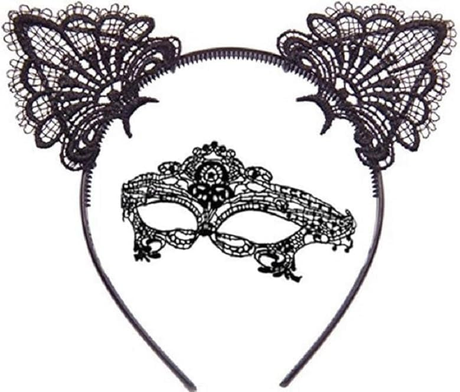 Fashion Cat Ears Headband Lace Eye Mask Costume Couples Cute Sexy Women Girl Lady Eyemask Masquerade Mask Hair Elastic Hoop for Carnival Party Prom Ball Halloween Christmas Cosplay image number 3