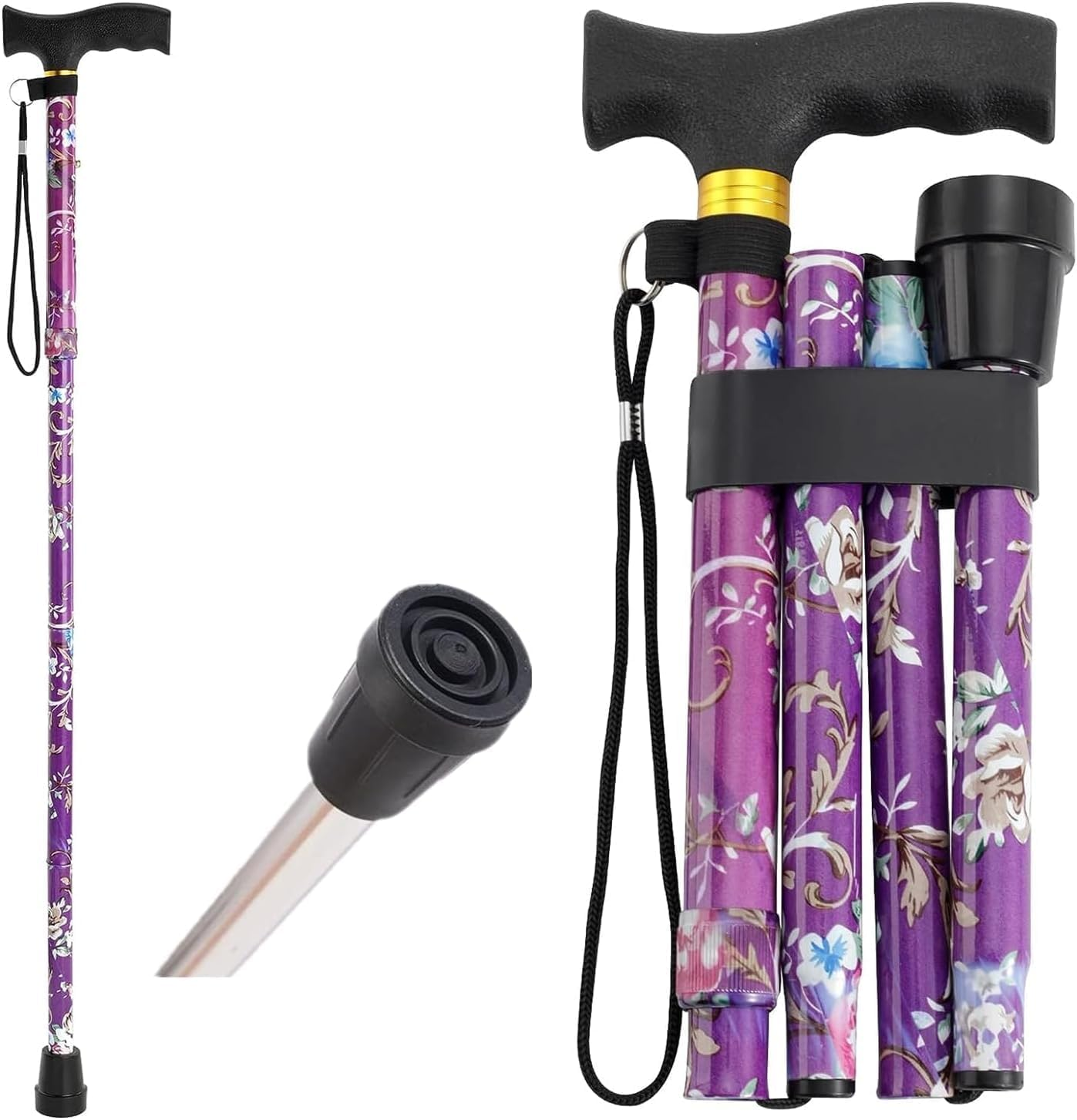 Folding Hiking Cane, Portable Adjustable Walking Stick, Suitable for Outdoor Mountaineering Enthusiasts and Elderly People with Limited Mobility(Purple) image number 1