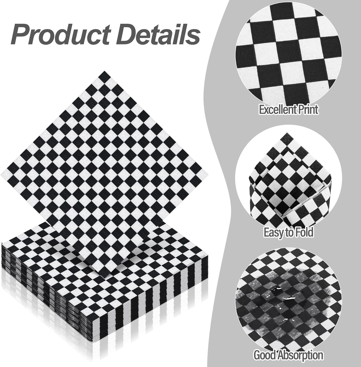 Aodaer 48 Pieces Race Car Paper Napkins - Disposable Checkered Flag Cocktail Dinner Napkins 13" X 13" Unfolded for Racing Party Supplies