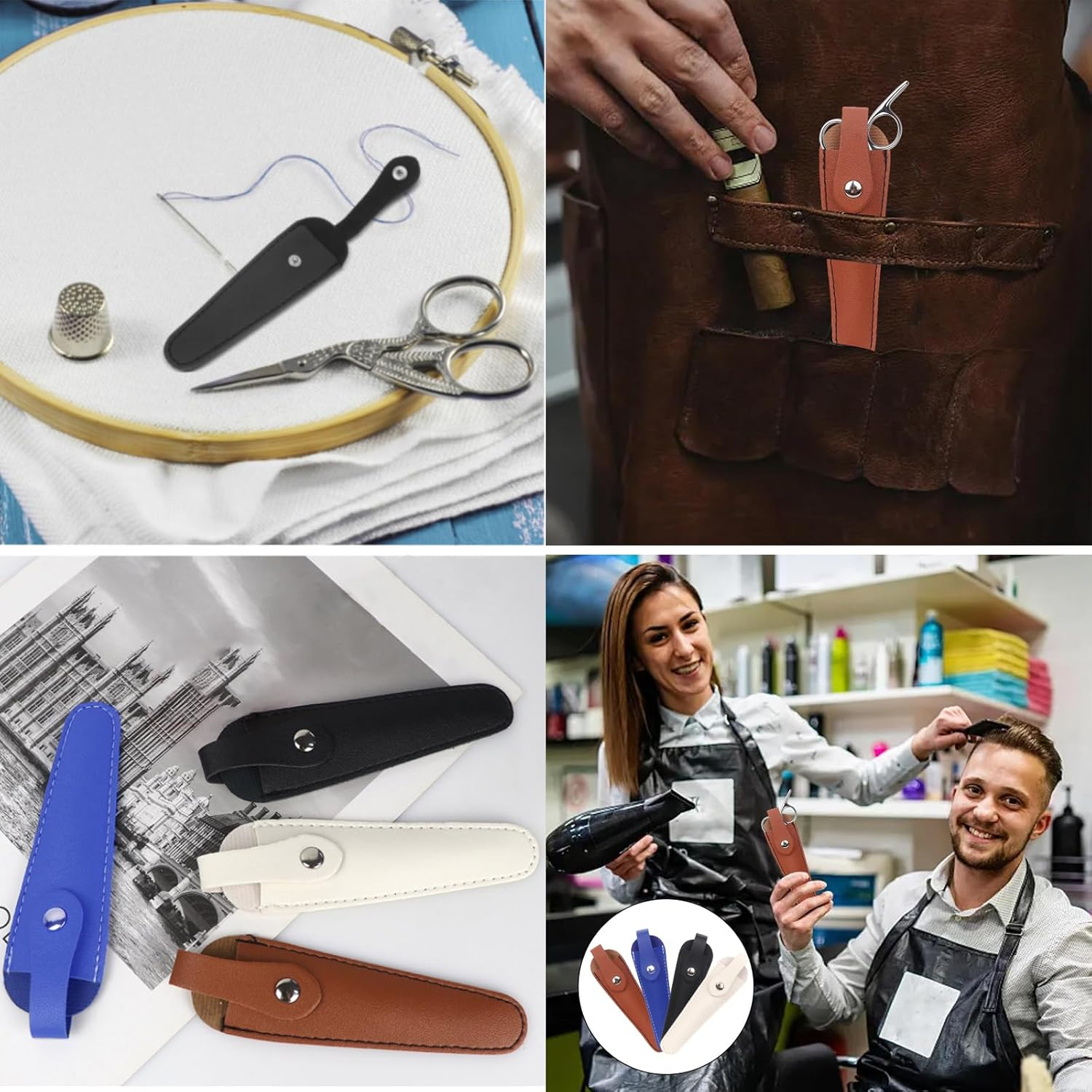 Pack of 4 Scissors Sheath, Salon Hair Scissor Bag, Professional PU Leather Scissors Bag, Portable Scissors Bag, Four Colours, for Storing Single Scissors, Hairdressing Scissors Professional image number 2