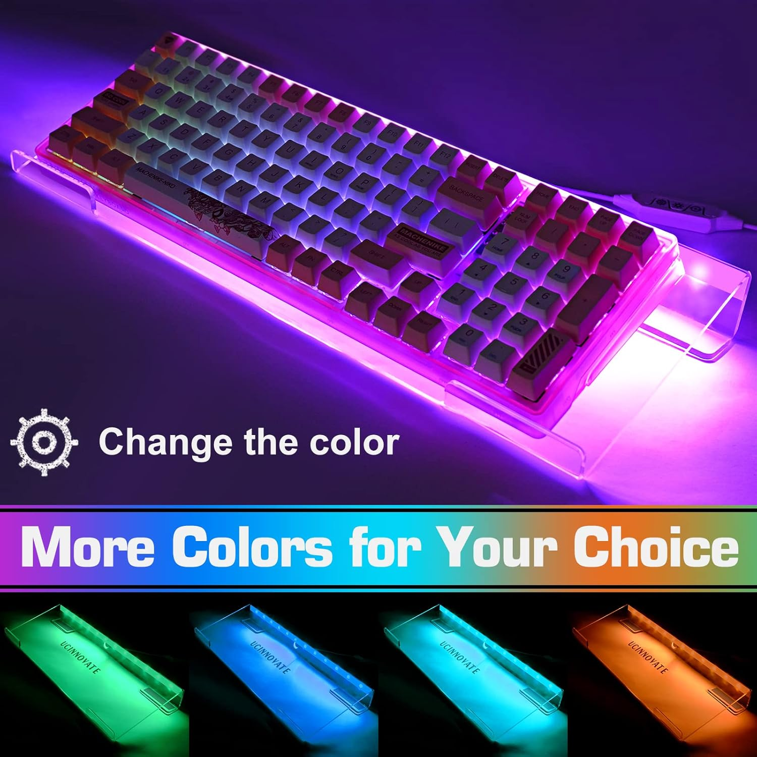 UCINNOVATE RGB Acrylic Computer Keyboard Stand, LED Backlit Keyboard Stand Tray, Gaming Keyboard USB Interface Titled Keyboard Stand for Easy Ergonomic Typing and Working Office Desk, Home, School image number 4