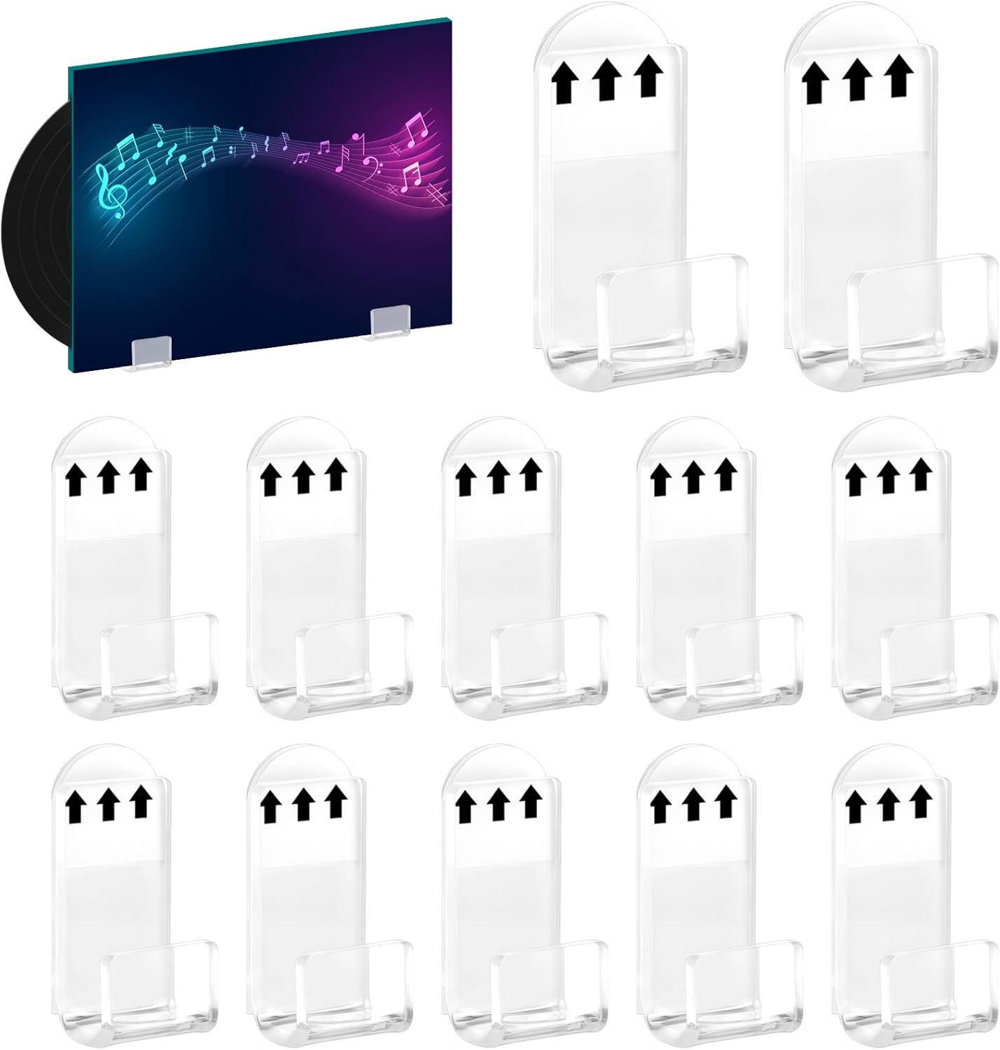 NILLOS Adhesive Record Shelf, 12 PCS Clear Record Display Holder for LP, CD, Magazine Collection (2 X 6 Cm/0.78 X 2.36 In) image number 2