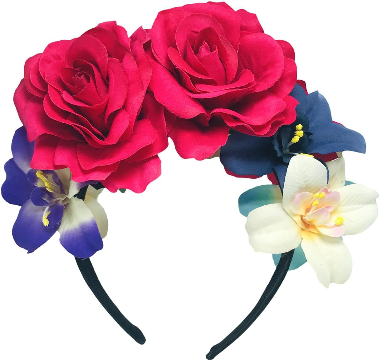 OHEETU Mexican Floral Headband Double Sided Rose Flower Crown Hairband Cosplay Hair Accessory for Halloween Carnival Wedding Party