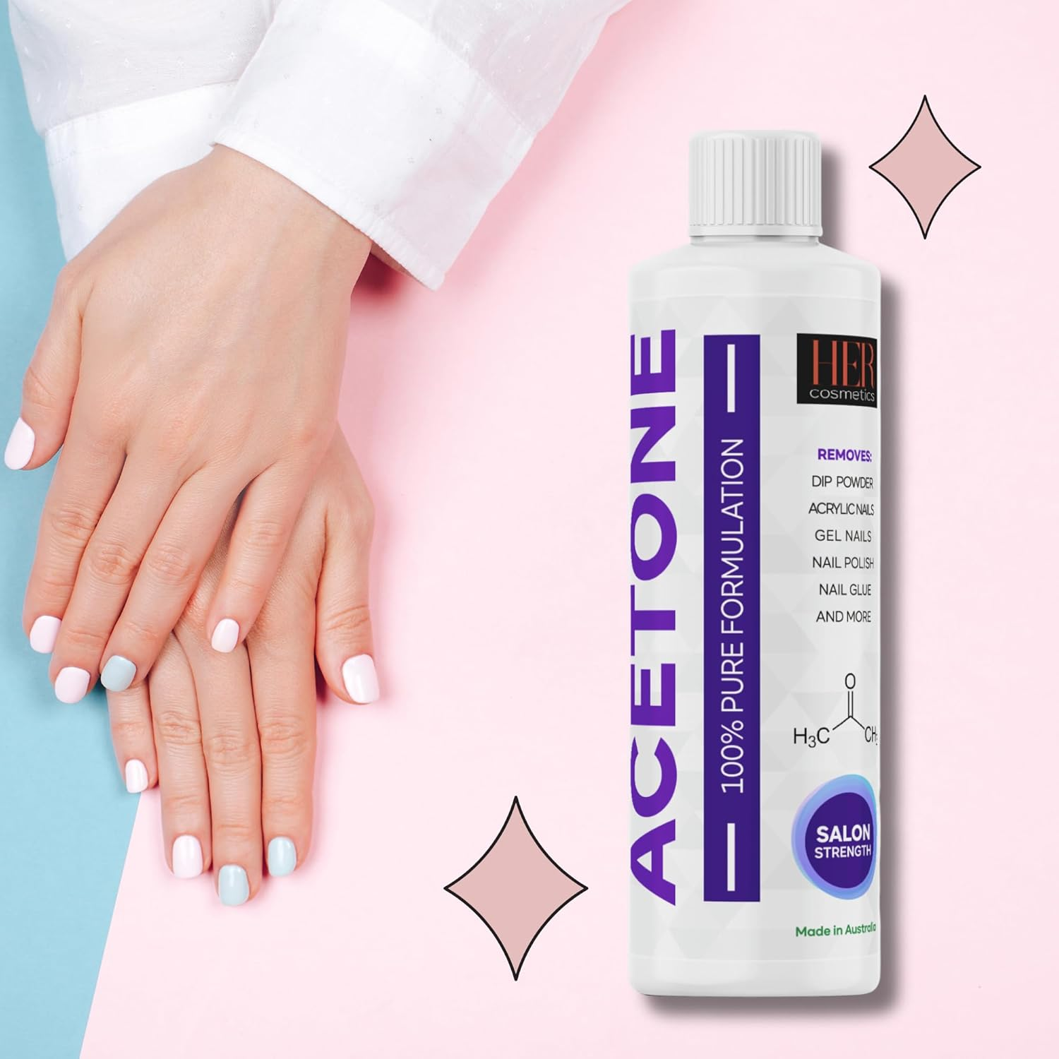 100% Pure Acetone Gel Acrylic Nail Polish Soak off Remover 250Ml and 100% Pure Isopropyl Alcohol IPA Cleaner & Rubbing Alcohol 250Ml | Heavy-Duty Multi-Purpose Cleaner & Disinfectant image number 1