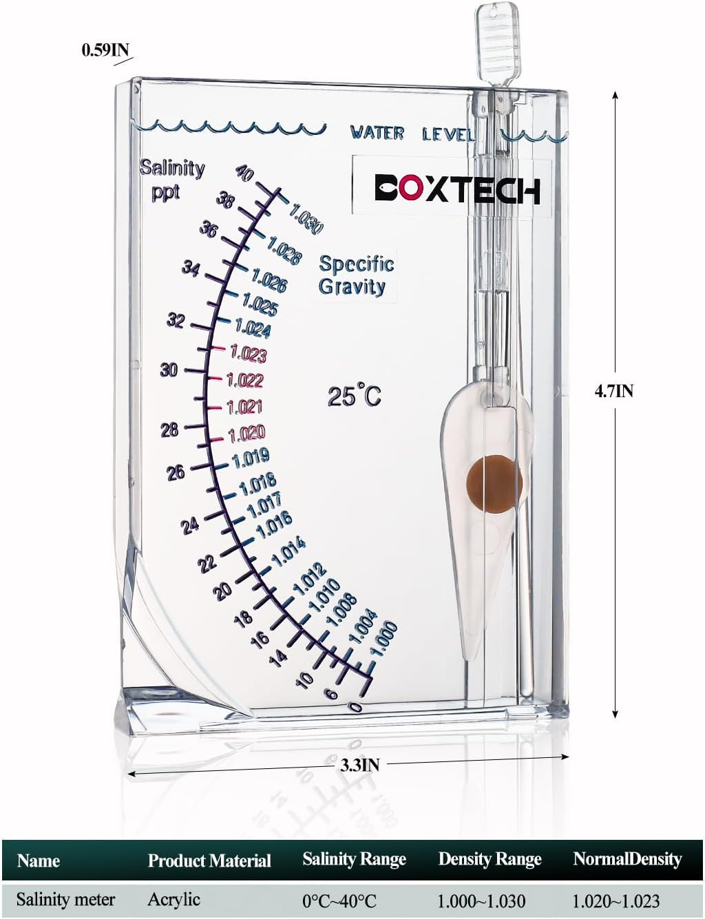 Boxtech Aquarium Marine Test, Sea Saltwater Hydrometer, Reef Ocean Hydrometer Salinity Meter for Pool Aquarium Water Salinity Specific Gravity Test image number 4