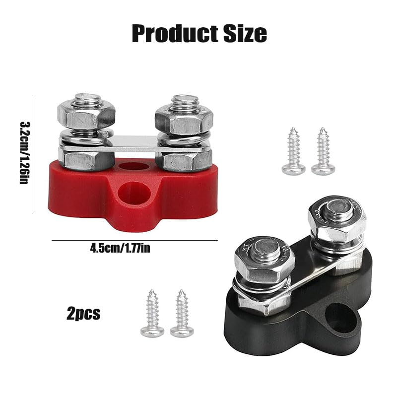 Dual Terminal Stud, M8 Terminal Stud,5/16" Dual Studs Battery Junction Post，48V Positive & Negative Ground Insulated Post with 4 Mount Screw for Truck, Car, RV, Boat,Positive&Negative image number 2