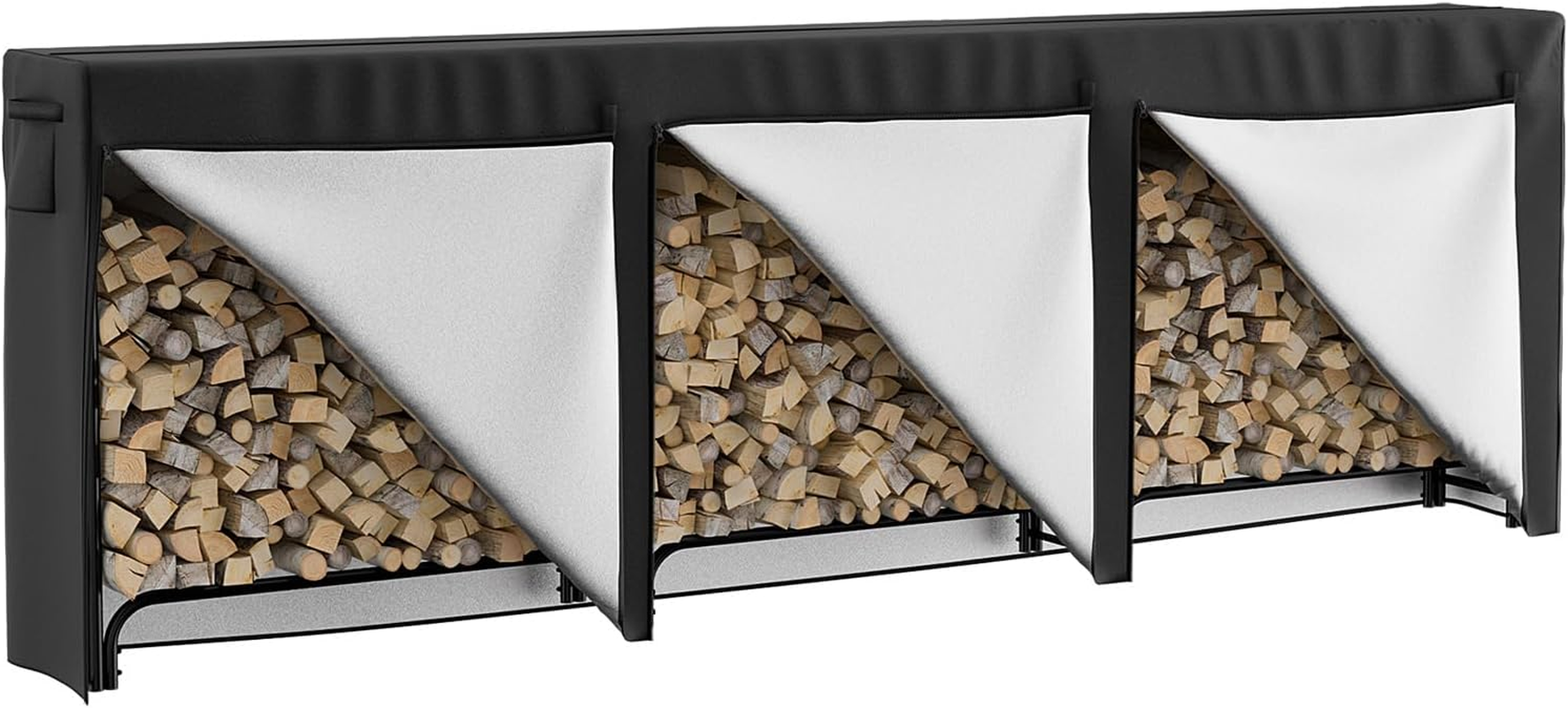 Moyasu 11.8 FT Firewood Rack with Waterproof Cover, Heavy Duty Wood Rack for Indoor Outdoor, Fire Wood Storage Rack with Side Pocket, Log Racks for Firewood,Wood Pile Stacker Firewood Holder, Black image number 1