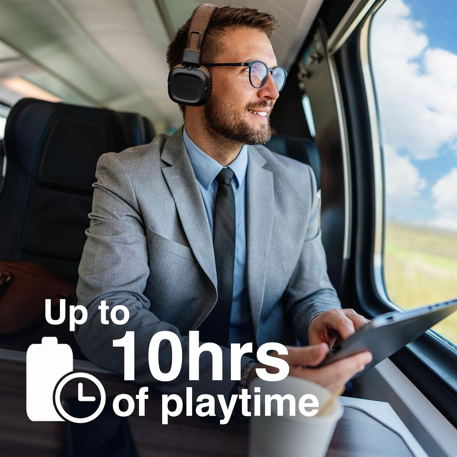 Soundtec by Laser Wireless On-Ear Headphones &ndash; Brown | Bluetooth 5.4, Foldable, 10H Playtime, AUX & Micro SD Support, Built-In Mic, USB-C, Retro Leather Style &ndash; HP-ST15BW image number 6