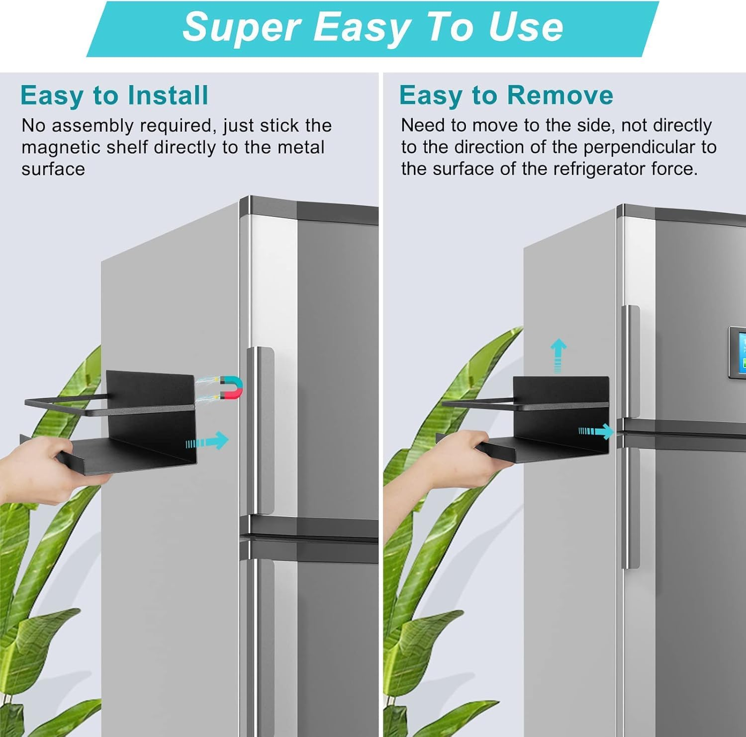 Magnetic Shelf for Kitchen with Strong Magentic Storage Organizer Magnetic Spice Rack for Refrigerator,Heave Duty Fridge Spice Rack for Cabinet,Space Container,Drill Free (Black, 2 Pack) image number 4