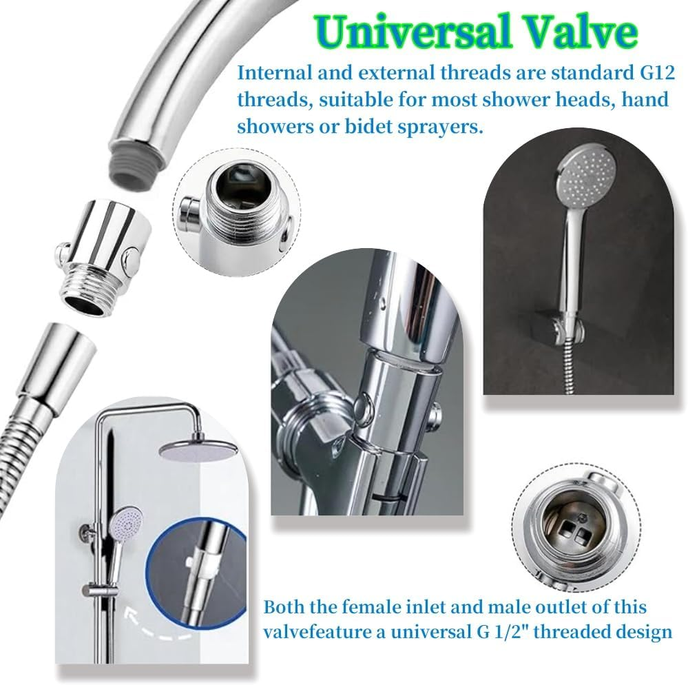3PCS G1/2 Shower Head Shut-Off Valve, Button Type Water Flow Control Valve for Handheld Shower, Silver Water Regulator Reduce Water Consumption, Universal Replacement Part image number 1