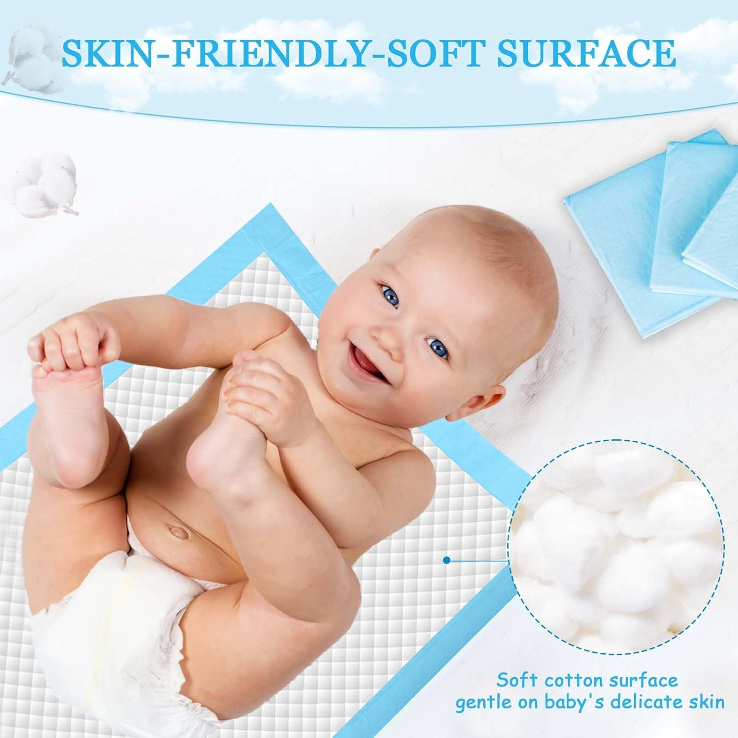 100 Pcs Baby Disposable Underpad Disposable Changing Pads for Baby Waterproof Portable Diaper Changing Pad,Quick Drying Features Breathable for Newborn -Protector Mat (17Inx13In) image number 3