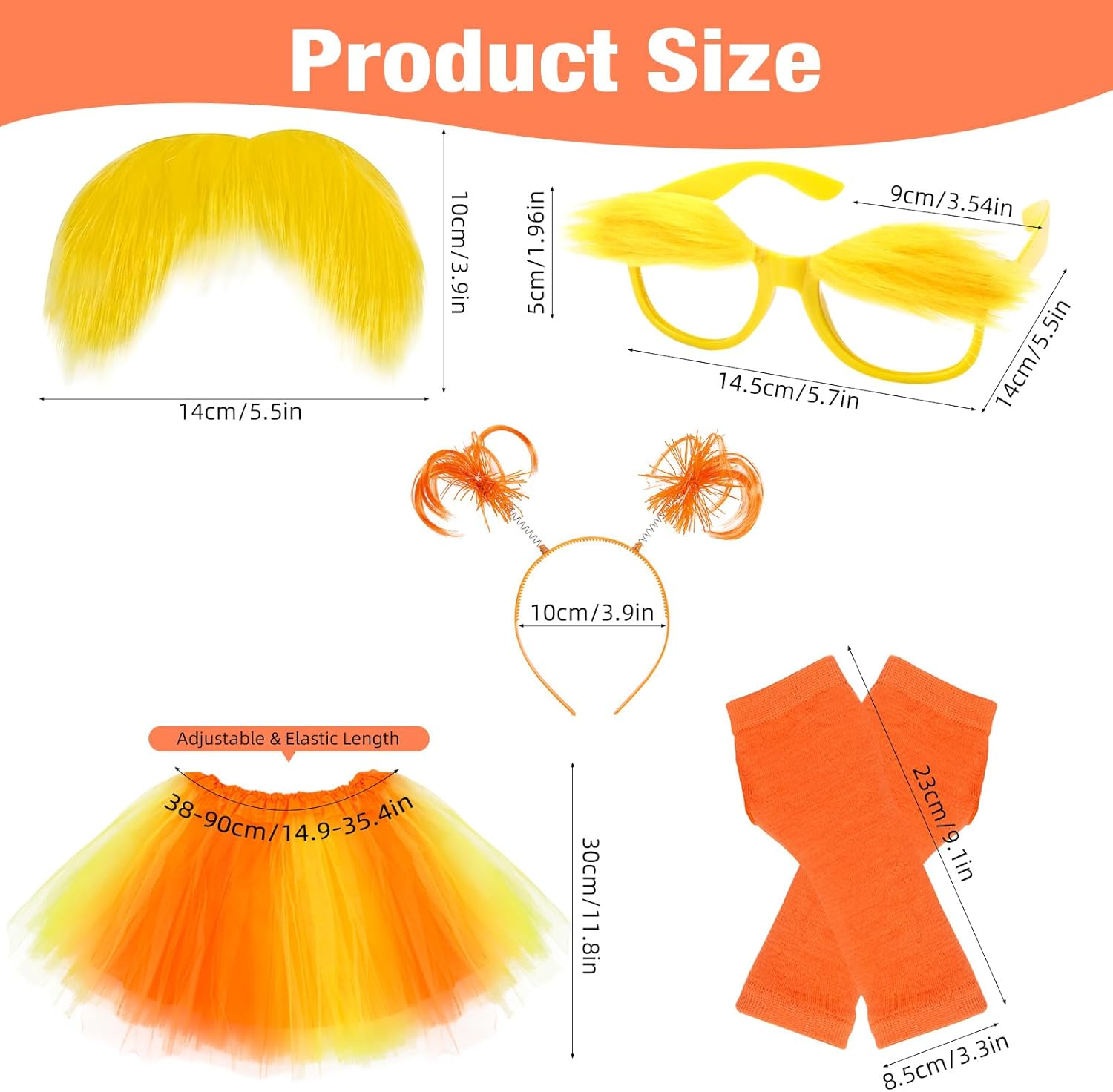 4 Pcs Orange Costume Yellow Mustache and Eyebrows Glasses for Kids 4-8, Fake Beard Moustache, Halloween Cosplay Accessories for Book Week Costume Funny Party Favor image number 3