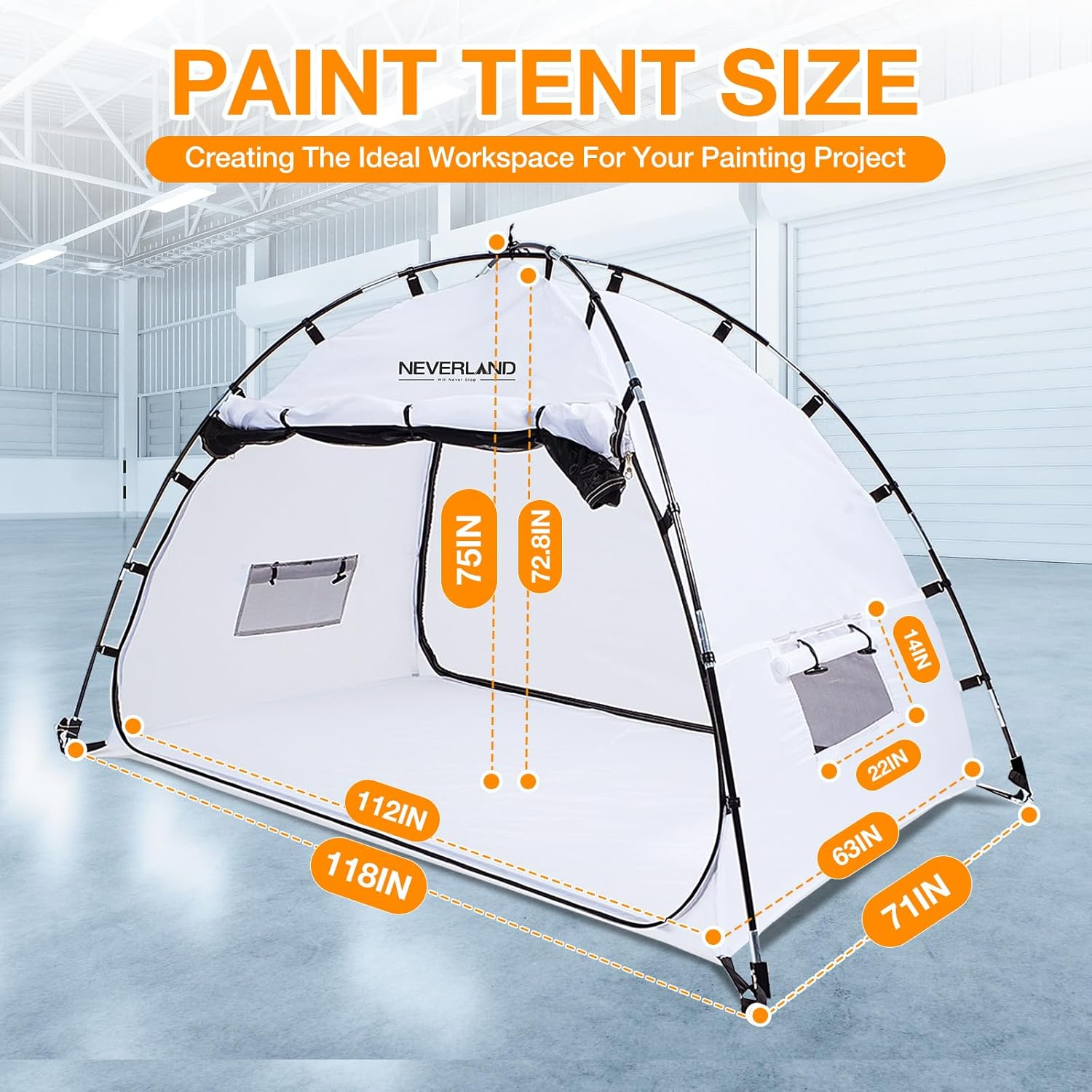 NEVERLAND Protable Paint Booth Tent - 10X6X6.2 Ft Large Spray Paint Tent with Front and Rear Doors, Two Air Vent and Windproof Hooks Paint Booth for DIY Hobby Tool Spray Paint Shelter(White) image number 2