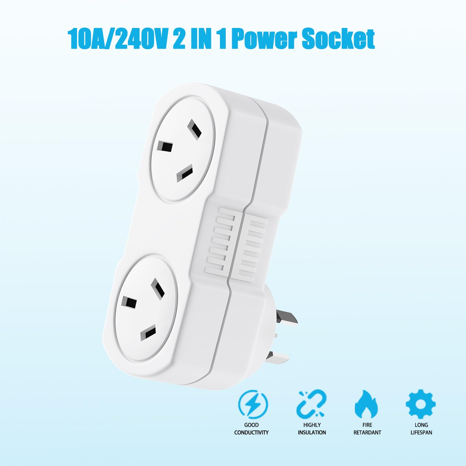 Multi Plug Outlet Extender 2 Pack, Double Power Outlet, Wall Outlet Splitter, 2 Way Outlet Wall Adapter, Sockets Adapter, 10A/2400W, Power Extender, White, for Home/Office image number 5