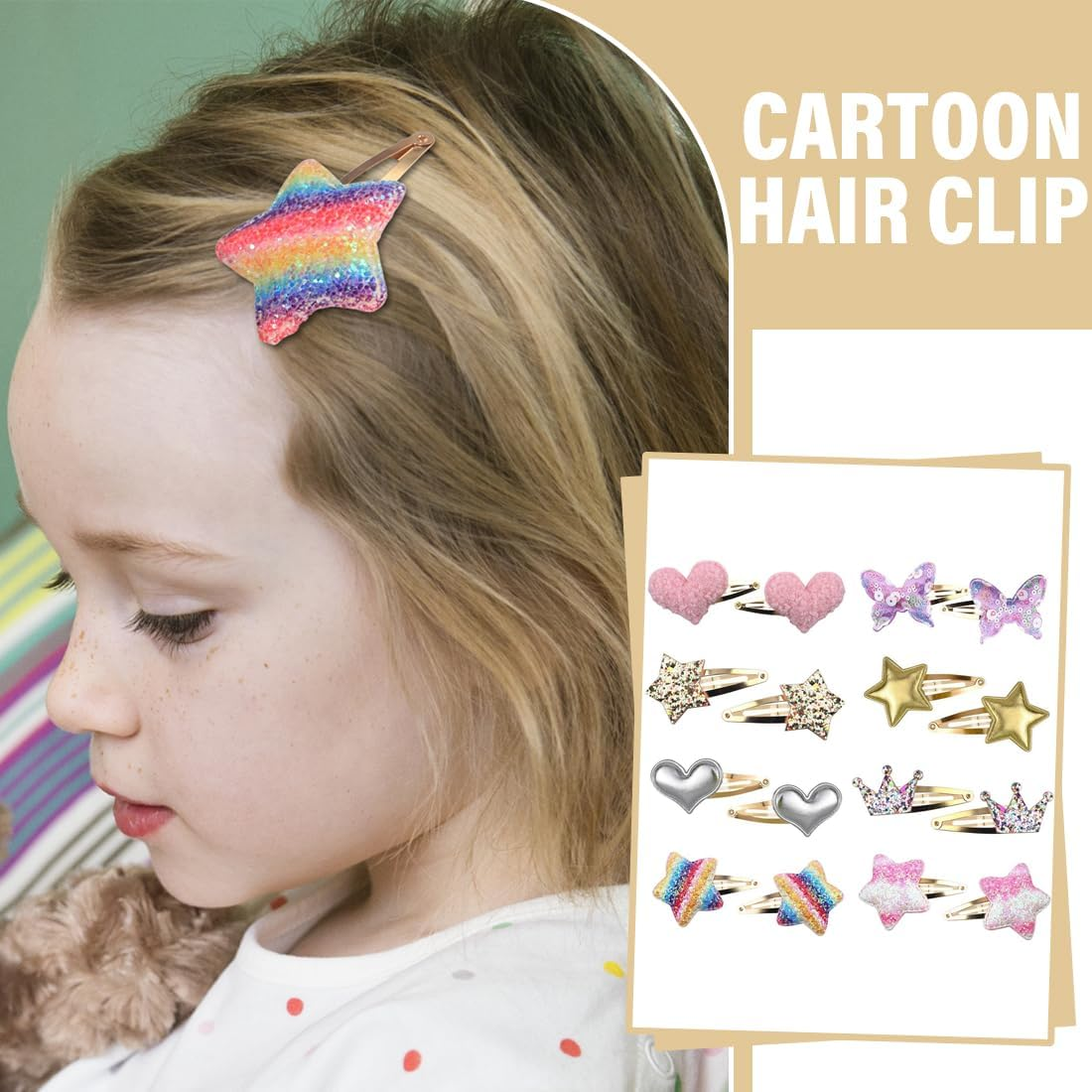 Pack of 16 Hair Clips, Hair Clips Girls Glitter, Colourful Hair Clips Girls Glitter, for Toddlers, Children, Girls, Women, Gift image number 3