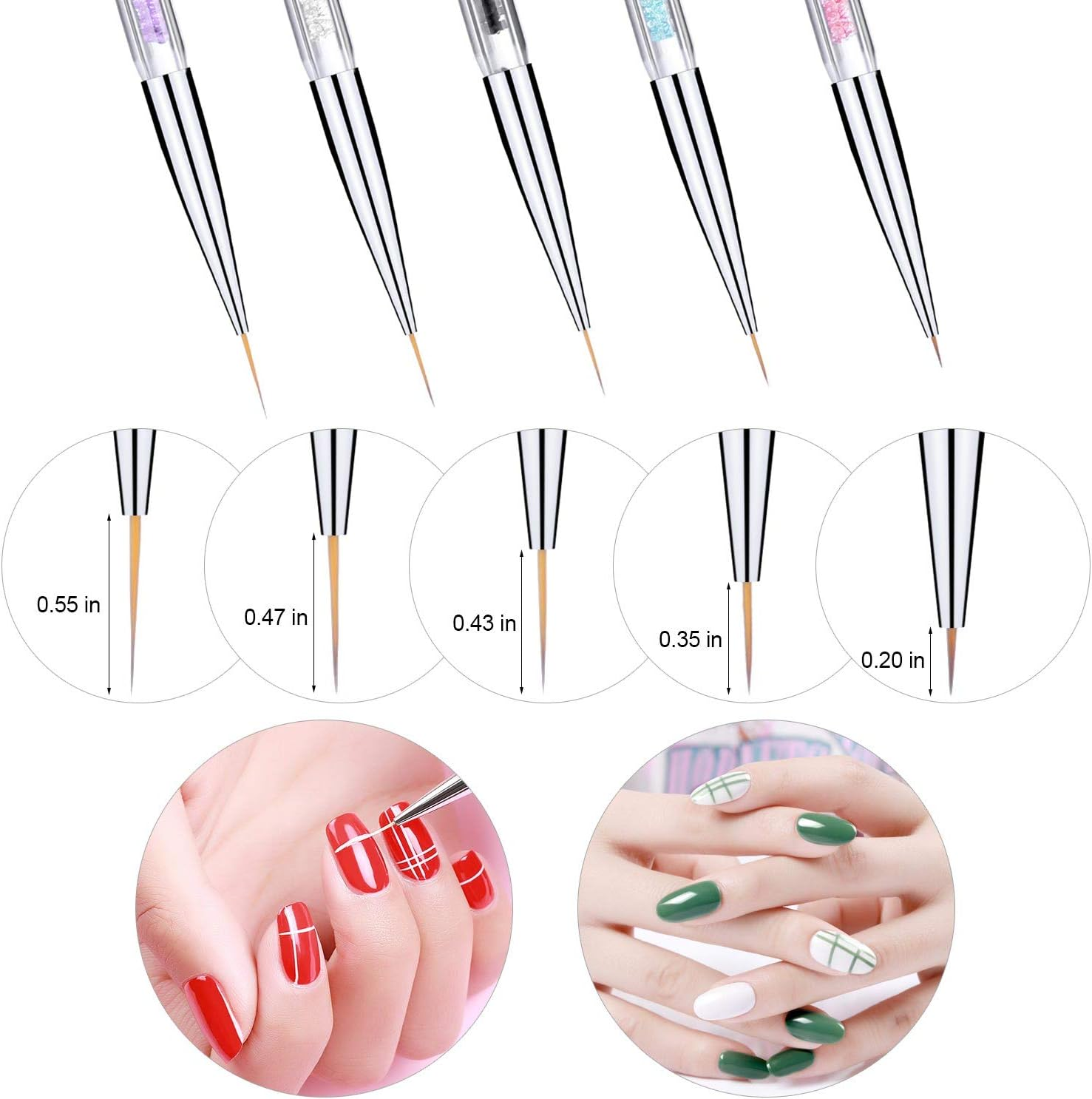5 Pieces Nail Art Liner Brushes, Dual-Ended Painting Nail Design Brush Pen Include Liner Brushes and Dotting Pen 5/7/9/11/13 Mm - Black image number 1