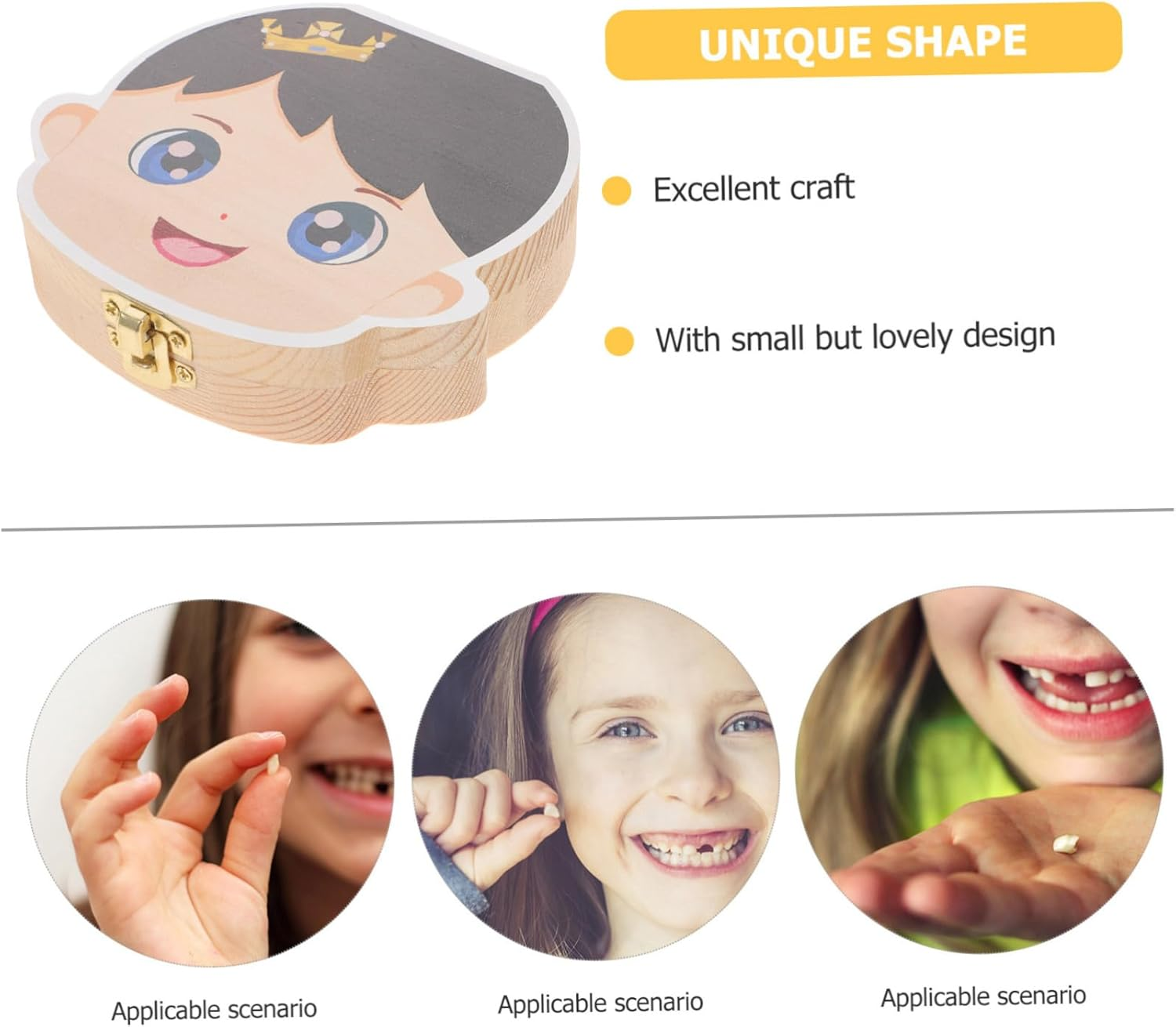 Deciduous Tooth Box Wooden Keepsake First Tooth Holder for Boys and Girls Cartoon Design image number 5
