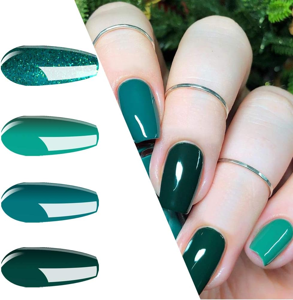 Vishine 4 Colours Carnival Green Gel Nail Polish Kit, 15 Ml Glitter Green Gel Nail Polish Set, Olive Green Avocado Dark Green Nail Polish, Soak off UV LED Nail Gel Polish for Nail Studio, DIY at Home image number 1