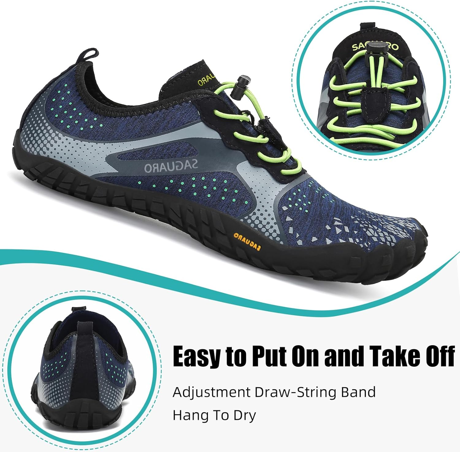 SAGUARO Unisex Barefoot Trail Running Shoes, Lightweight Breathable Five Fingers Water Shoe, Minimalist Athletic Zero Drop 5 Wide Toes Cross Training Sneakers for Gym Beach Kayaking Rowing Jogging