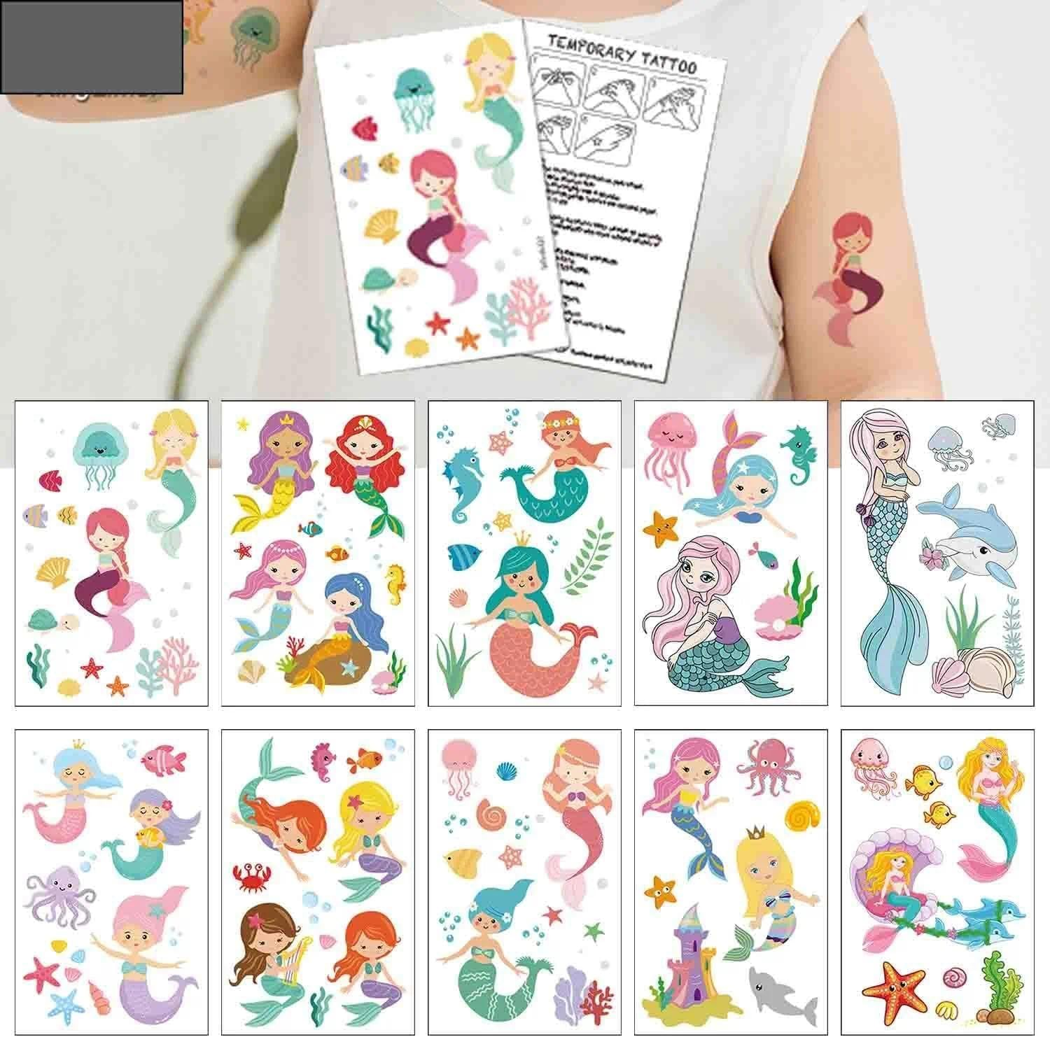 Kivano Mermaid Temporary Tattoos(80 Designs) - Mermaid Assorted Temporary Tattoos for Kids Children Girls Birthday Party Favors Supplies Party Accessories image number 2