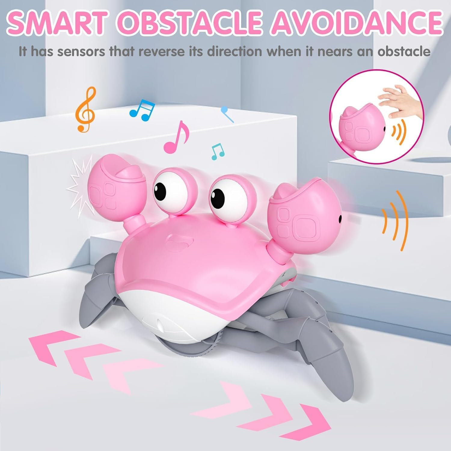 Crawling Crab Baby Toys 2.0, Tummy Time Crab Toys for Babies, Walking Crawly Crab with Sound&Speed Control for Infant Toddler 4 5 6 7 8 9 10 11 12 Boy Girl Birthday Gifts (Pink) image number 5
