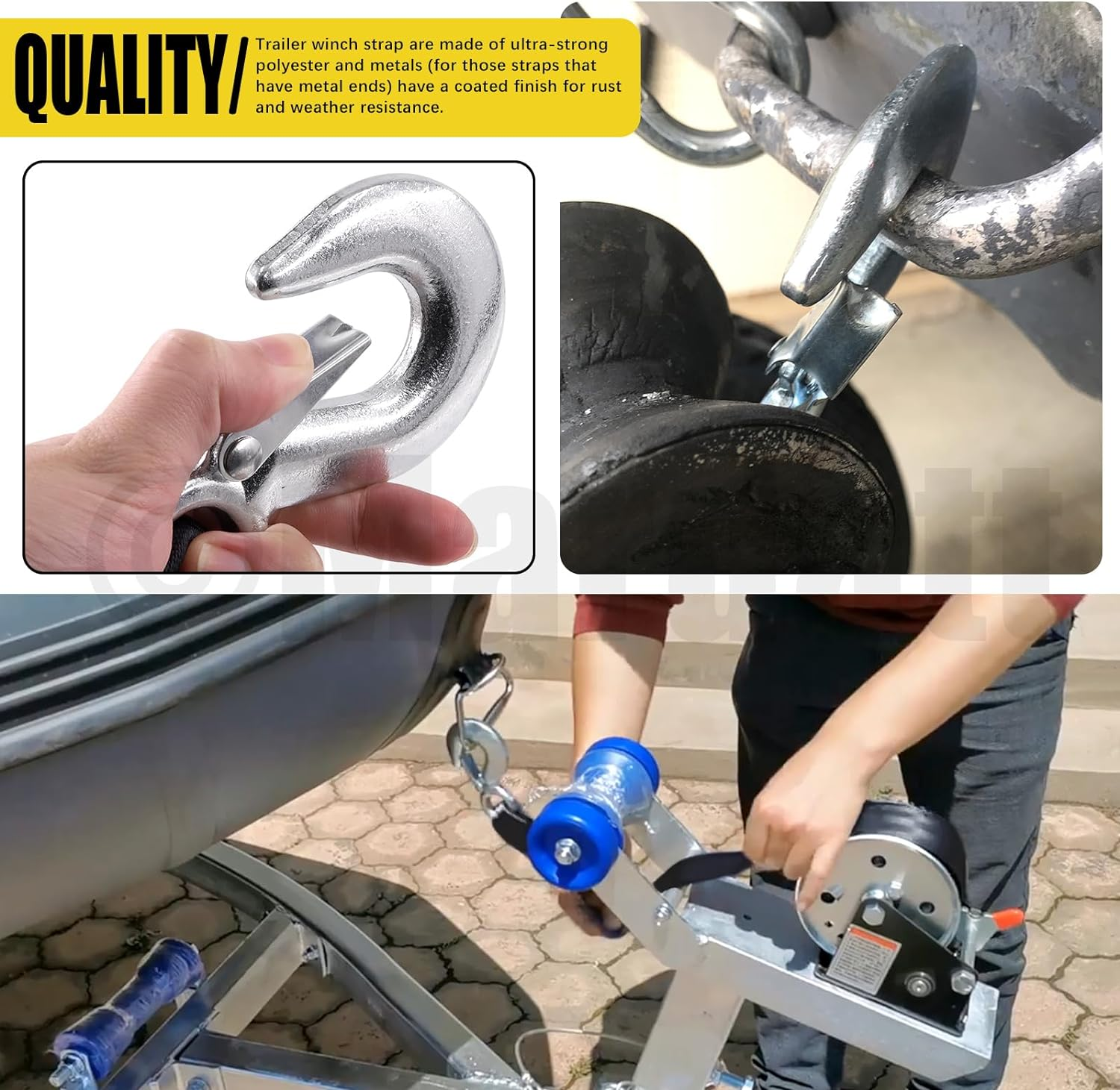 20 Feet Trailer Winch Strap with Safety Snap Hook Breaking Strength Heavy Duty Boat Winch Strap, Marine Boat Winch Strap, Trailer Strap Replacement for Towing Vehicles Boats Trailer