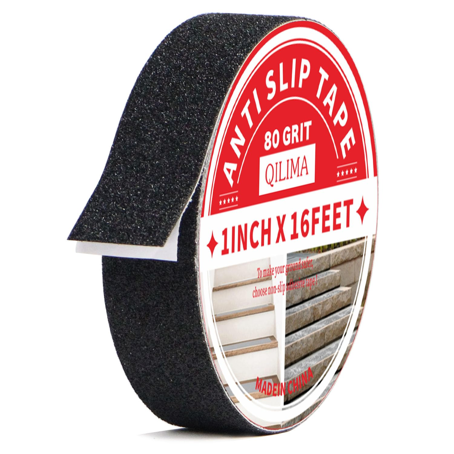 QILIMA Black anti Slip Safety Grip Tape,25Mm X 5M Non Slip Stair Treads Hight Traction Grip Tape for Steps,Safety Non Skid Tape for Stair Steps，Indoor and Outdoor Use