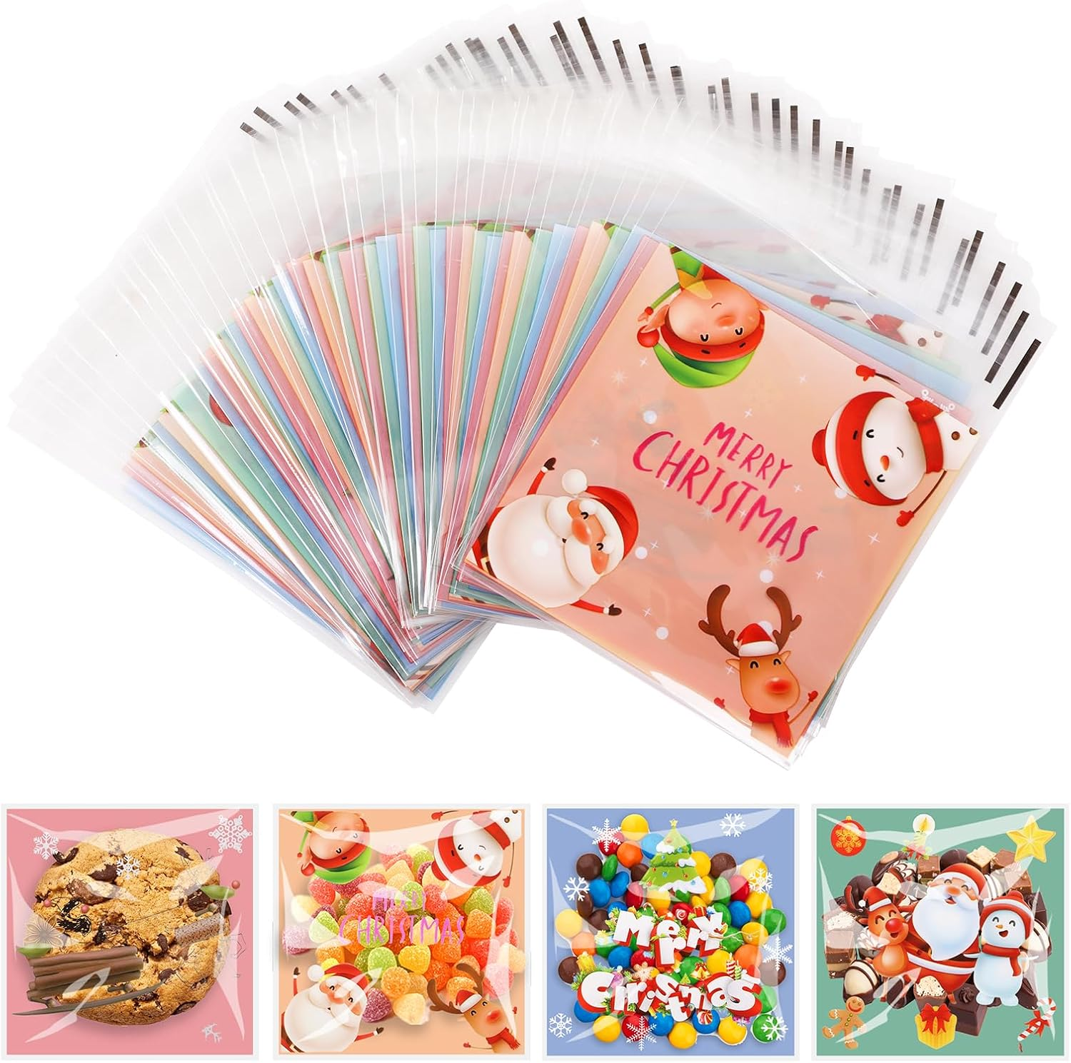 Bigqin 200Pcs Halloween Small Goodie Candy Bags, Self-Adhesive Small Transparent Gift Bags for Filling Cookies Candy Nuts (10X10Cm/3.94X3.9Inch) (Halloween Trick or Treat)