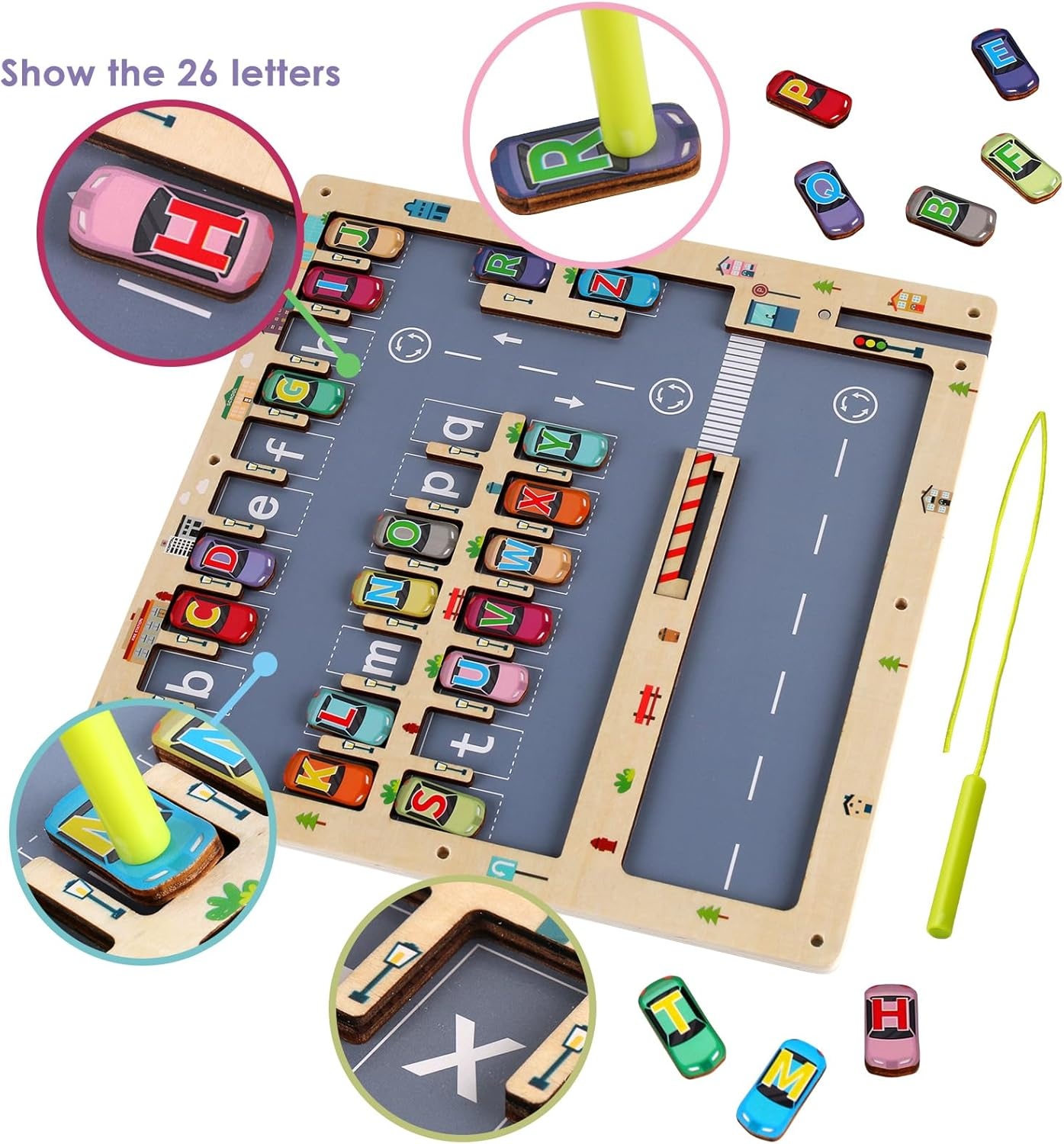 Magnetic Alphabet Maze &ndash; Parking Lot and Alphabet Maze Fun Learning Toys for Toddlers 3-4-6 Years Old ， Puzzle Toys for Letter and Color Recognition, Dexterity image number 3