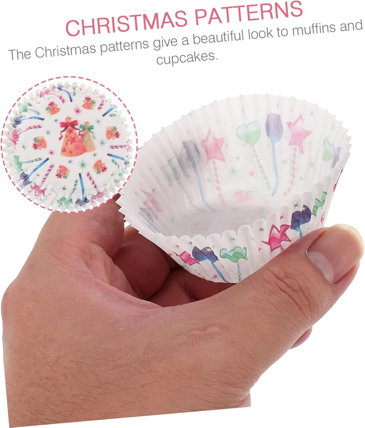 Christmas Printed Cake Cups and Muffin Cups Set 4 Designs Santa Claus Snowman Bell Merry Christmas Decorative Baking Supplies for Holiday Cakes