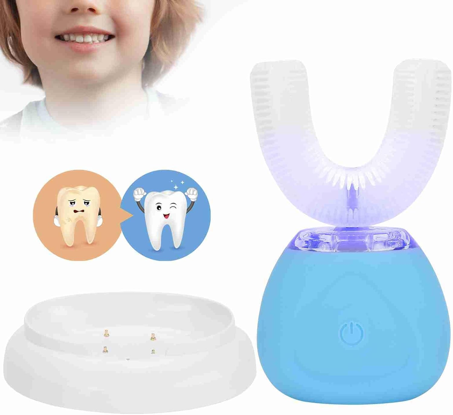 Electric Toothbrush Adults, Ultrasonic U-Shaped Toothbrushes with Wireless Charging & LED Light for Teeth Whitening - 360&deg; Mouth Cleansing, Hands Free Gums Protection, 3 Gear Speed