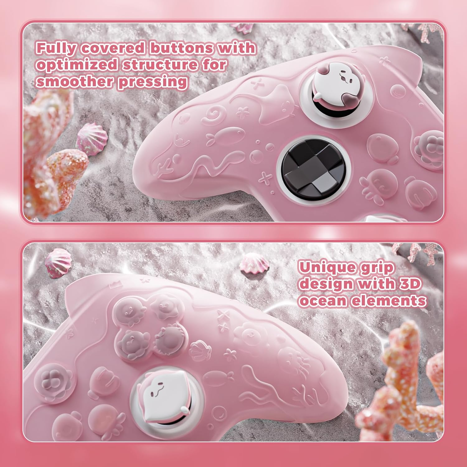 Playvital for Xbox Series X/S Controller Silicone Cover, Cute Ocean Whisper Series Semi-Clear Silicone Skin Grip for Xbox Core Wireles Controller with Thumb Grip & Sticker, Full Protection -Peach Pink