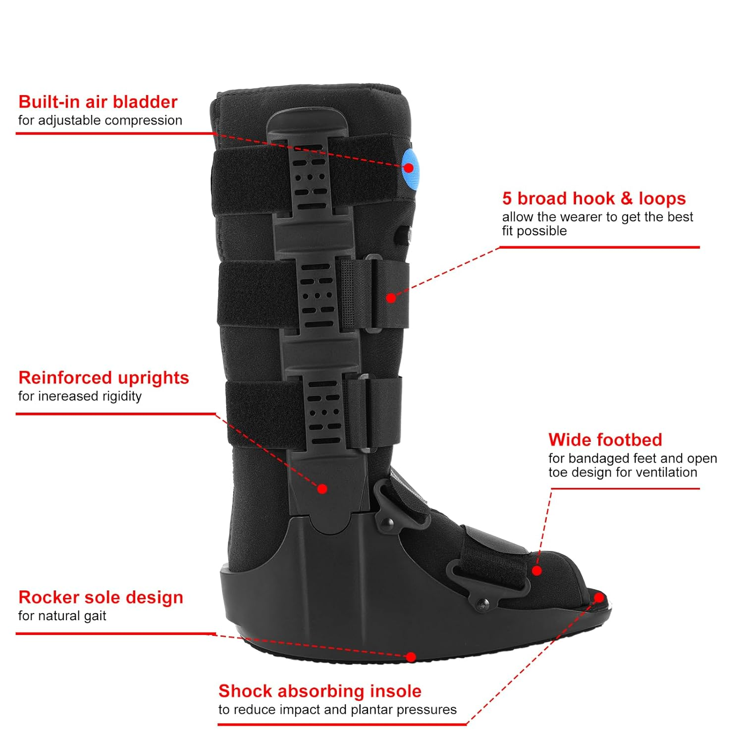 Inflatable Walking Boot - Air Cam Walker Fracture Boot - Tall Walker Brace Ultralight Orthopaedic Boot for Sprained Ankle Stress Fracture Broken Foot Achilles Tendonitis Foot Pain Recovery (Large) image number 6