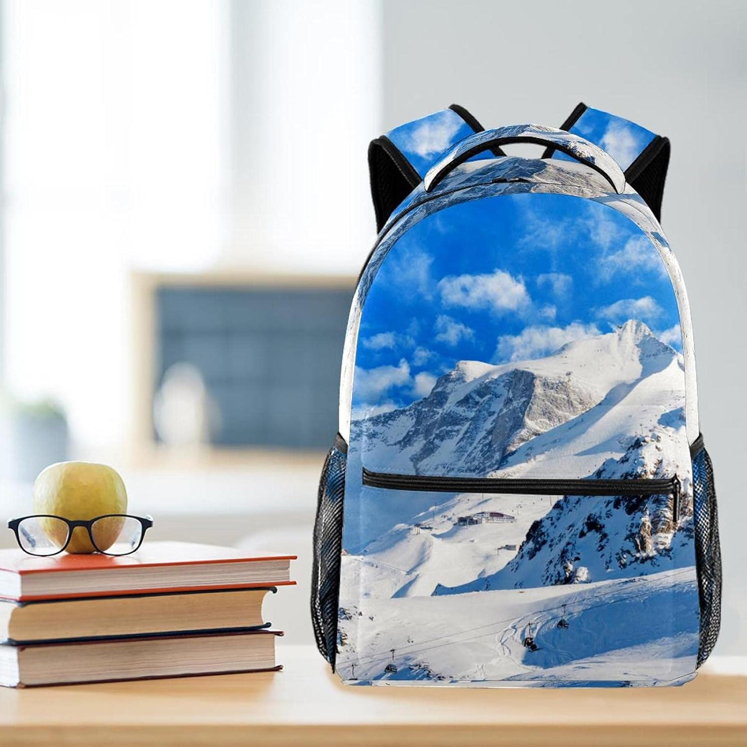 Snowy Winter Landscape of a Ski Resort Backpack Students Shoulder Bags Travel Bag College School Tote Backpacks image number 4