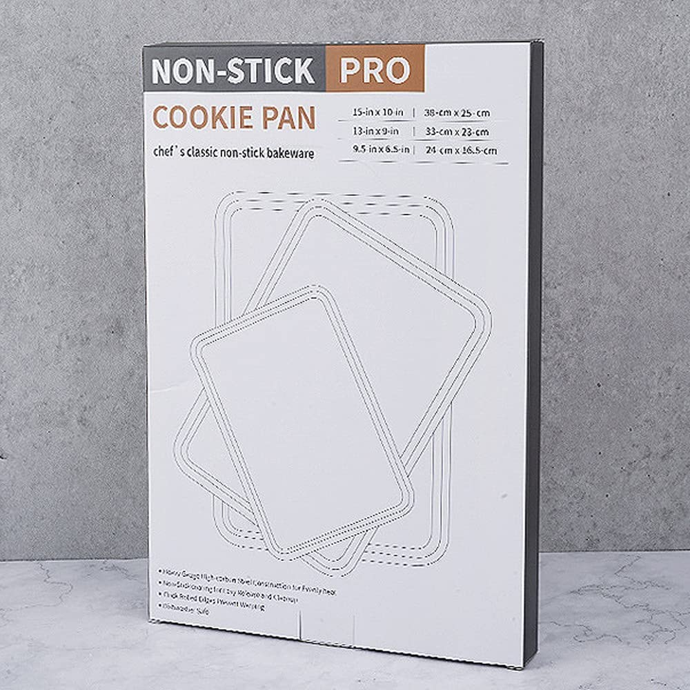 Nonstick Bakeware Set Cookie Pan Sheet Baking Tray Set, 3 Piece Easy Clean Dishwasher Safe Non-Stick Bakeware Sheet for Oven - Thick Heavy Duty Carbon Steel (3 Pack) (Grey) image number 1