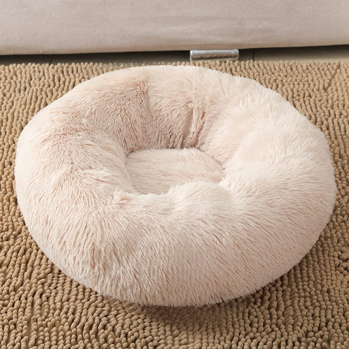 Dog Cat Bed, Donut Pet Bed for Small Dogs, Fluffy Cozy Self-Warming Improved Sleep Pet Cushion Beds, Anti-Slip Machine Washable Light Diameter16In