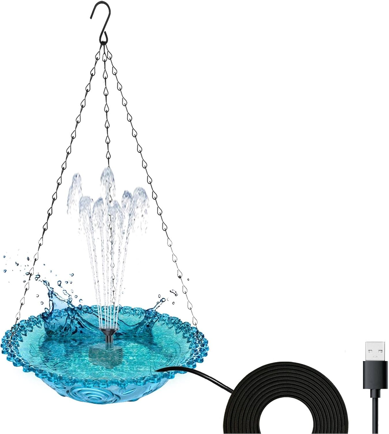 Hanging Bird Bath, Bird Bath Bowl with Fountain USB Powered, Hummingbird Bath Fountain for Outdoor Garden Backyard